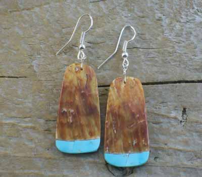 Native American Purple Spiney Slab Earrings w/ Turquoise Inlay C
